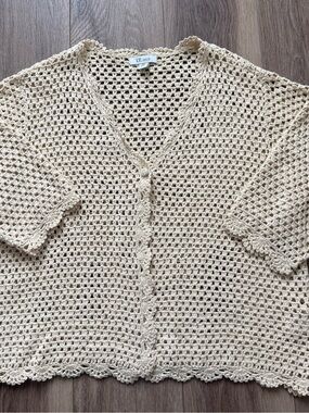 Vintage the TOG shop linen blend size XL Cream Crochet Openwork Sweater Cardigan